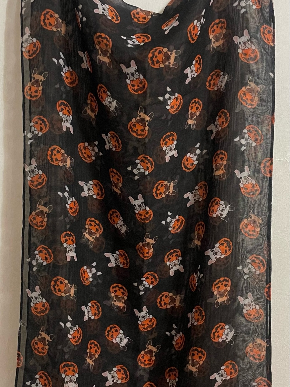 NWT Christopher & Banks Black Halloween Pumpkin & Dog Print Scarf